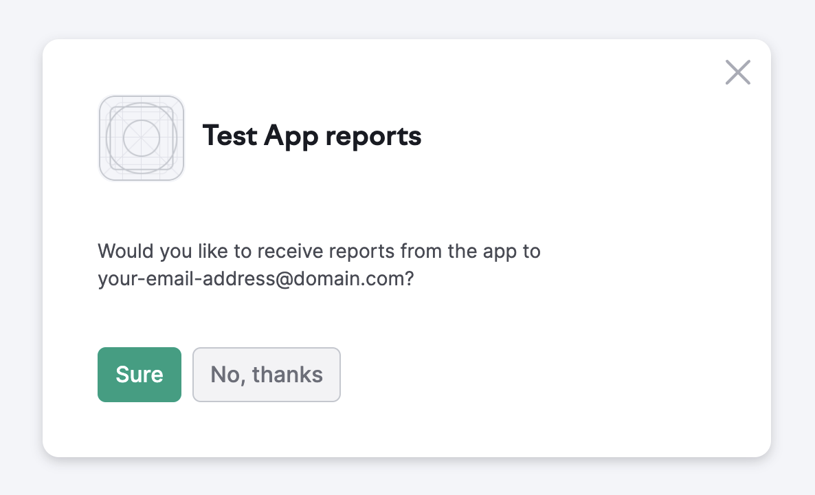 Test app email notification modal window